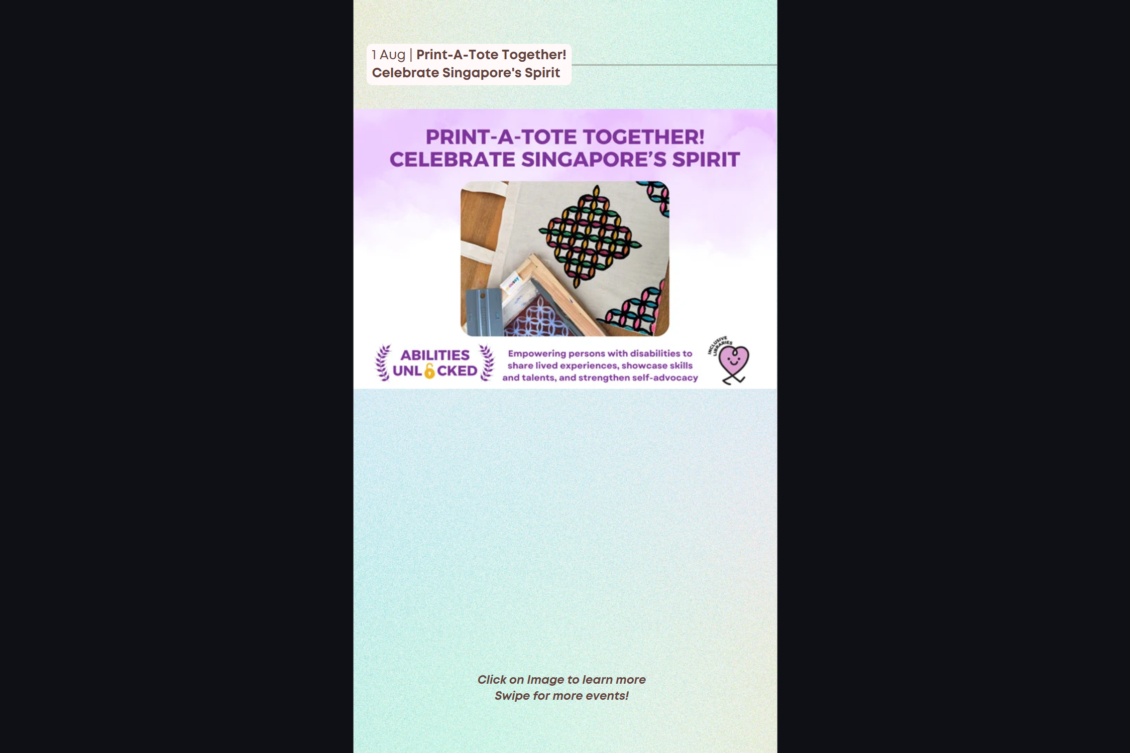 Event poster for Print-A-Tote Together! Celebrate Singapore’s Spirit